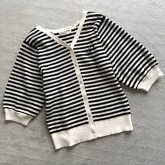 美品✨KHALITA【M相当￼】清楚ボーダー 5分袖 着痩せ／リブカーディガン