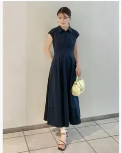JENNE ジェンヌ スクエアカラー フレアワンピース ネイビー くるみ 