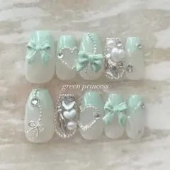 現品セール】ネイルチップ♡グリーン 緑 量産型地雷韓国ワンホン