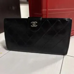 正規品　CHANELココマーク マトラッセ ビコローレ レザー がま口 長財布