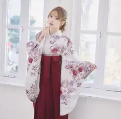 袴-ワインレッド，着物-バラ柄　おまけ付き✨