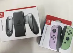 【中古品】任天堂スイッチ Joy-Con パープル/グリーン　グリップ付
