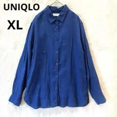美品 UNIQLO XL ブルー ネイビー プレミアムリネンシャツ 麻 ブラウス