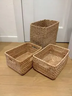 【Ｂ】廃盤品★３点セット【無印良品バスケット】ラタン カゴ 収納/小物入/イケア