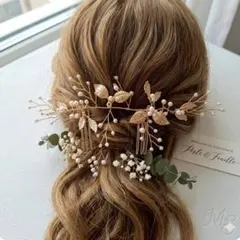 結婚式 披露宴 ボタニカル ヘッドドレス パール ゴールド リーフ 華やか