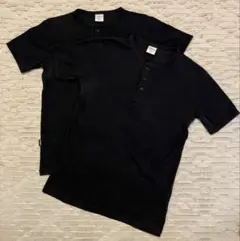 AVIREX 半袖 ヘンリーネックシャツ 2着セット サイズlarge 黒のサムネイル