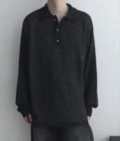 remer ルーズドライニットポロシャツ〔長袖〕 ブラック