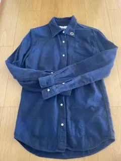 フランネルネイビーシャツ 花ボタン付き
