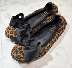 レオパード RAY BEAMS リボン バレエシューズ 25 フラット