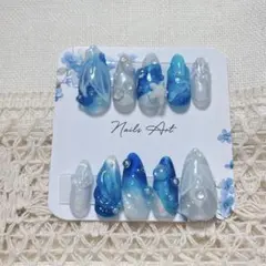 青 アーモンド 海 夏 綺麗 ちゅるん ネイルチップ 白 人魚 マグネット