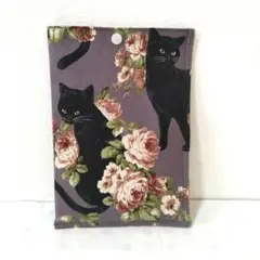 897】ハンドメイド★黒猫と薔薇★パープル★スナップボタンポーチ