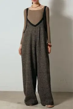 オールインワン 前後2wayグレンチェック柄スカーチョサロペット ESICA