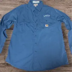 Carhartt カーハート ワークシャツ L 企業ロゴ 長袖 ブルー 古着