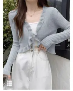 リボンフリルシアーニットカーディガン