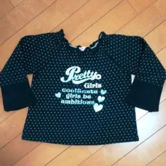 120cm  ガールズ  裏起毛  七分袖トレーナー  ドット  ブラック