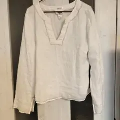 OLD NAVY 100%リネン Vネック長袖シャツ M