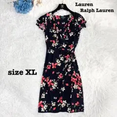 美品　ラルフローレン　膝丈ワンピース　花柄　総柄　カシュクール　大きいサイズ