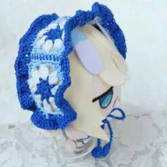ぬい服　ヘッドドレス〈青色×水色×白色〉ちびぐるみ　にじまるっと　にじぬいのサムネイル