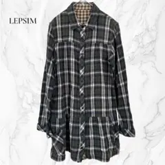 【レプシィム】チェック柄 ペプラム 長袖シャツ チュニック L リバーシブル 綿
