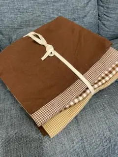 チェックアンドストライプ　ブラウン系　4枚生地セット