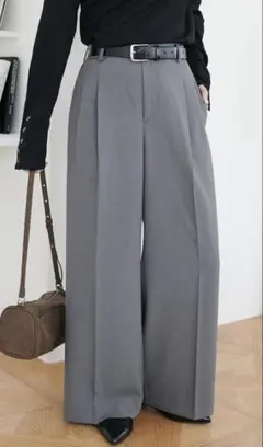 レディース スラックス パンツ ダークグレー