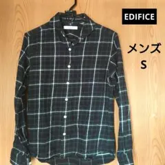 EDIFICEメンズＳコットンシャツ黒・白・緑チェック柄　長袖　ネルシャツ