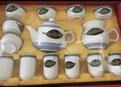 中国茶器セット 急須 湯呑み 湯冷まし 葉柄 12点セット