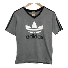 90s アディダス ビンテージ半袖Tシャツ トレフォイルロゴ USA製　グレー