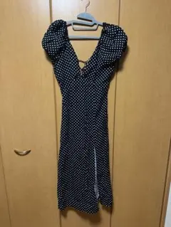 ZARA リネンブレンドポルカドットミディワンピース【新品未使用】