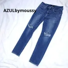 AZULbymoussy ダメージデニム ストレッチ スキニーレディースブルー