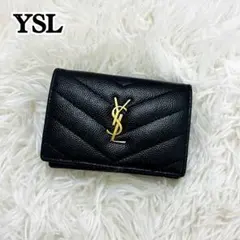 極美✨サンローラン 三つ折り財布 Vステッチ カサンドラ レザー 黒 オリガミのサムネイル