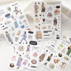 604085 ステッカー 女の子 4点 紙モノ 素材 人物 韓国 日常 生活