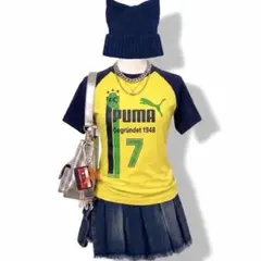 希少✨PUMA ラグランTシャツ イエロー×ネイビー Y2K 平成ギャル M相当