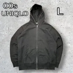 00s OLD UNIQLO パーカー ブラック 短丈 ジップ 黒 ユニクロ