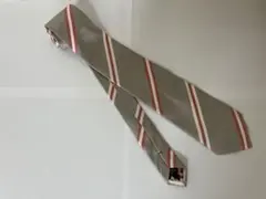 Paul Smith シルクネクタイ 銀/白桃ストライプ/花柄