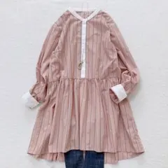 シップス チュニック ワンピース ストライプ ブロードペプラムブラウス 春色