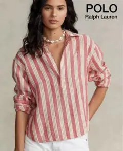 ポロラルフローレン 現行品 ストライプド リネンシャツ XL相当 極美品