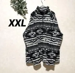 【XXL】幾何学模様 白黒 フリース