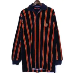 TOMMY HILFIGER 長袖 90s ストライプ ベロア ポロシャツ