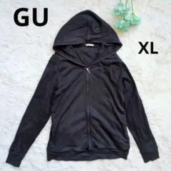 GU フード付きジップアップパーカー 黒 レディース【XL】