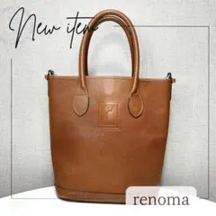 renomaレザートートバッグ茶ブラウン縦型本革ハンドバッグ通勤