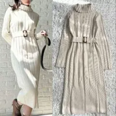 【美品】リゼクシー ワイドリブニットワンピース M アイボリー