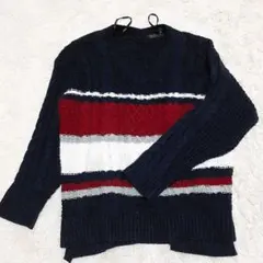 【美品】ローズファーム 前後差 チュニック丈 ニット M ブルー メランジ