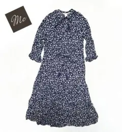 【送料込】H&M　ボタニカル柄ワンピース　紺色×水色花柄 ゆったりサイズ