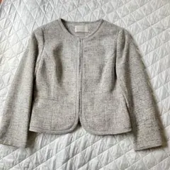 any SiS ミニライトボーダー　ジャケット　ノーカラー　ツイード　2