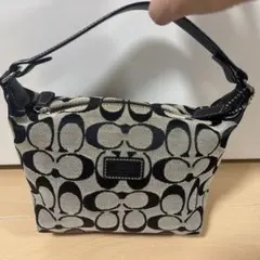 美品✨コーチ アクセサリーポーチ ミニハンドバッグ キャンバス×レザー チャーム