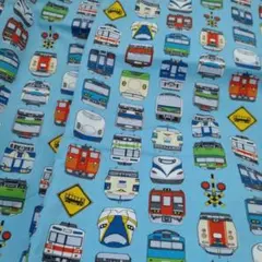 電車イラスト 水色 綿生地　50センチ×2