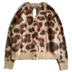 タグ付 レオパード柄 モヘアタッチ カーディガン ヒョウ柄 M メンズ Y2K