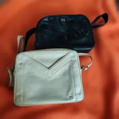 ホワイト ブラック レザー ショルダーバッグ2個