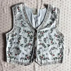 【ヴィンテージ】Ten Trims 花柄刺繍 コットンベスト レトロ カントリー